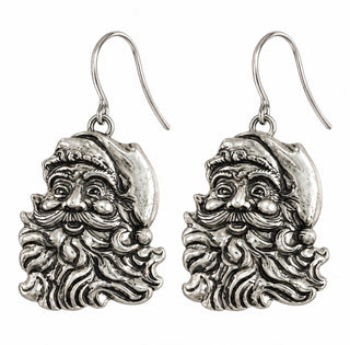Vintage Silver Santa Claus Hoop Earrings