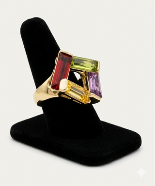 Multi Color Gold Tone Crystal Stretch Ring