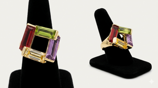 Multi Color Gold Tone Crystal Stretch Ring