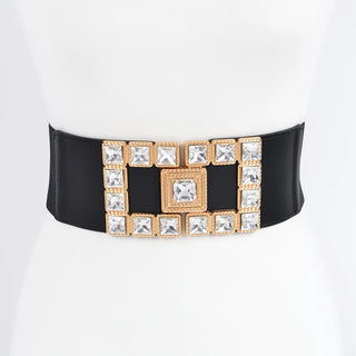 Gold Tone Rhinestone Statement Stretch Belt