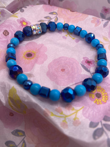 Shades of Blue Bead Stretch Bracelet