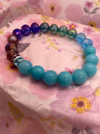 Blue Round Bead Green Blue Brown Stretch Bracelet