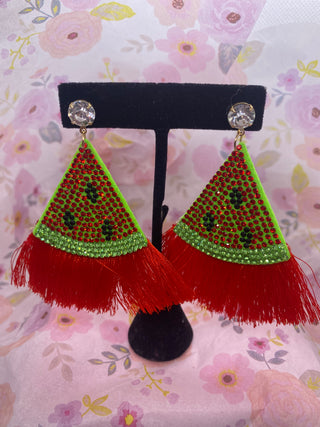Watermelon Slice Rhinestone Dangle Earrings