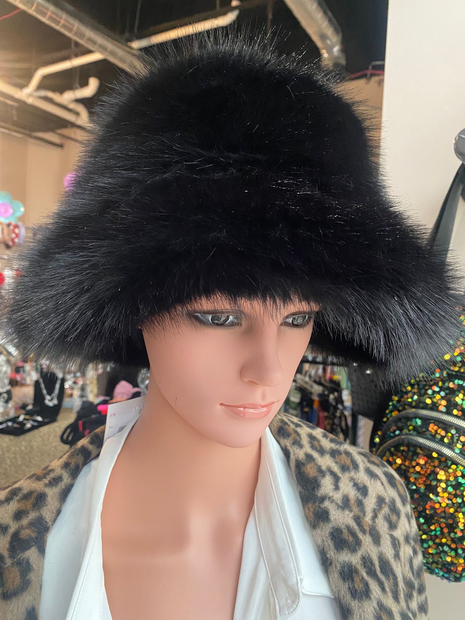 Black Faux Fur Hat