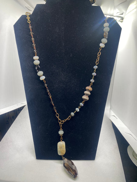 Custom Made Antique Beaded Stones 42 inches Long Necklace