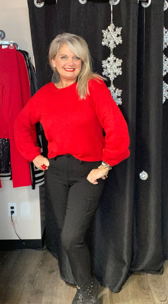 Red Bubble Sleeve Backless Bow Sweater