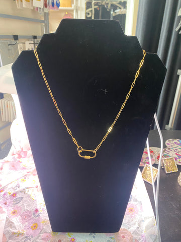 18 inch Gold Tone Paper Clip Necklace w Carabiner