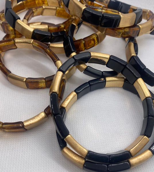 Tortoise Shell Gold Tile Stretch Bracelet