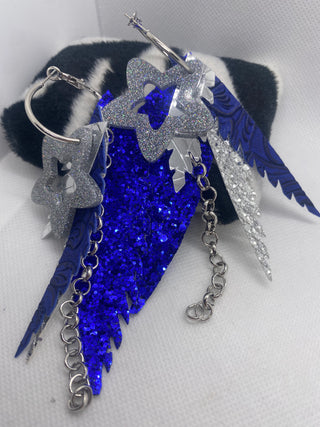 Randans Custom Lightweight Royal Blue Silver Stars Feather Earrings