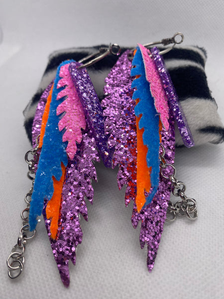 Randans Custom Lightweight Purple Feather Earrings