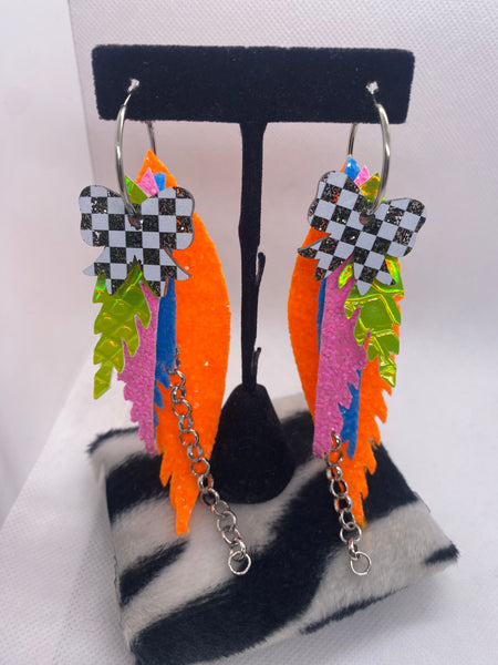 Randans Custom Lightweight Checked Bow Feather Earrings