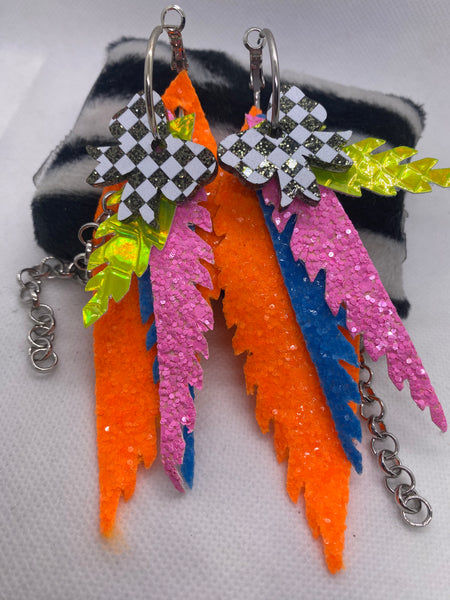 Randans Custom Lightweight Checked Bow Feather Earrings