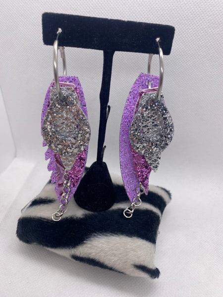 Randans Custom Lightweight Shades of Purple and Silver Glitter Feather Earrings