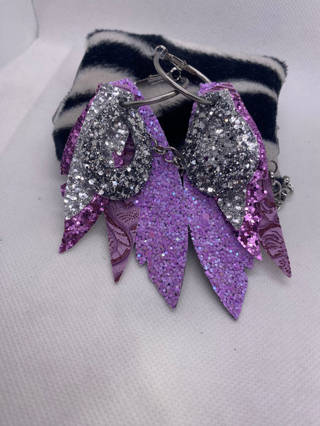Randans Custom Lightweight Shades of Purple and Silver Glitter Feather Earrings