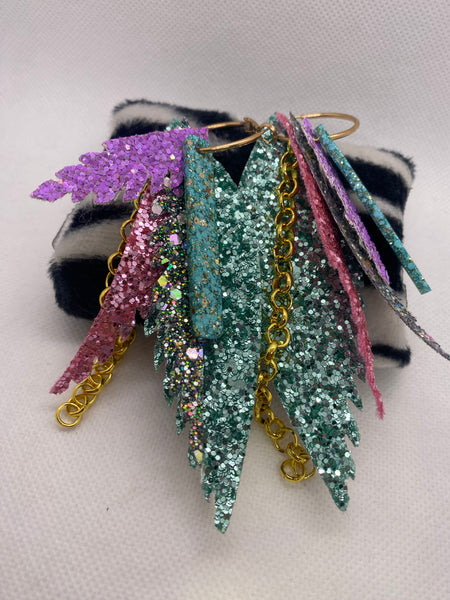Randans Custom Lightweight Shades of Teal Green Purple Glitter Feather Earrings