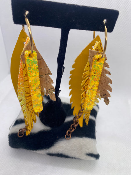 Randans Custom Lightweight Yellow Leather Earrings