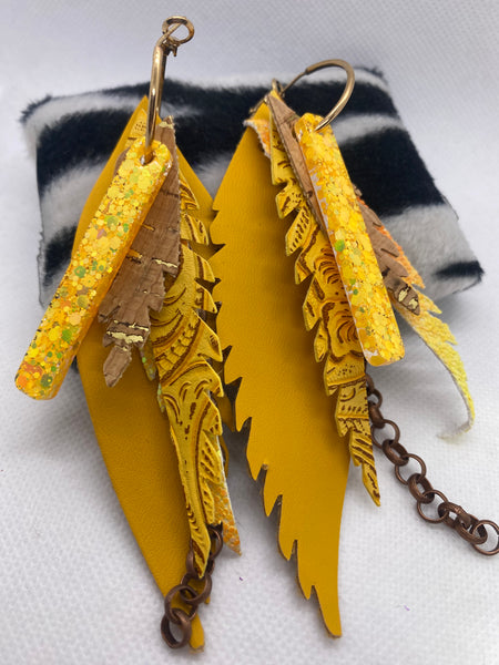 Randans Custom Lightweight Yellow Leather Earrings