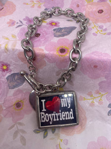 Silver Chainlink I Heart my Boyfriend Charm Bracelet