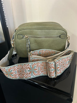 Boho Style Faux Leather Cross body Purse w Guitar Straps