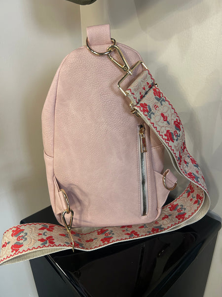 Blush Pink Interchangeable Strap Boho Sling Bag Purse