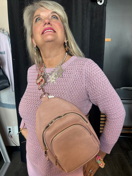 Blush Pink Interchangeable Strap Boho Sling Bag Purse