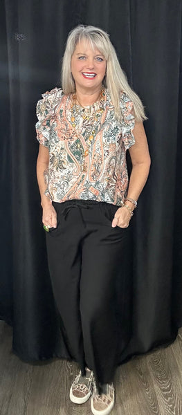 Full Length Frayed Wide leg Pants with Pockets