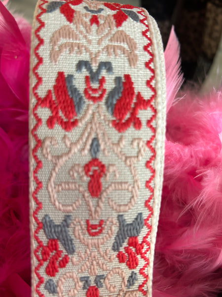 Taupe Red Boho Interchangeable 2 inch Purse Guitar Strap