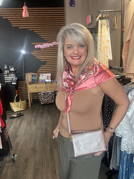 Womens Fashion Silk Scarf 35 x 35 Coral Multi Neck Hair Bag Accessory