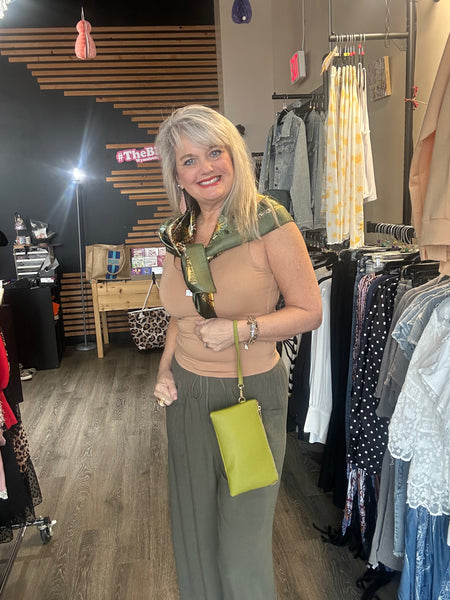 Monogrammable 3 Compartment Crossbody Wristlet Green