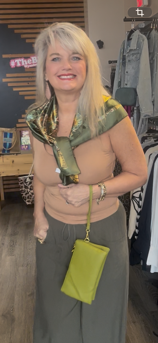 Womens Fashion Silk Scarf 35 x 35 Olive Green Neck Hair Bag Accessory