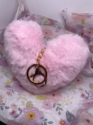 5 inch Powder Pink Fuzzy Heart Key Ring Key Chain
