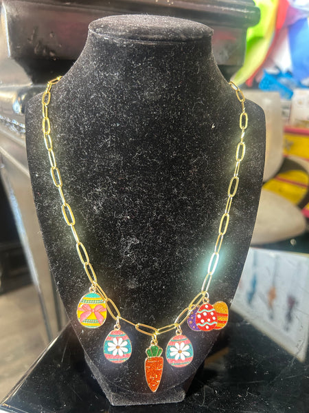 18 inch Paper clip Necklace w 5 Easter Charms