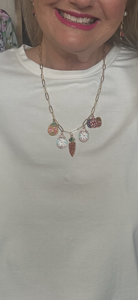 18 inch Paper clip Necklace w 5 Easter Charms