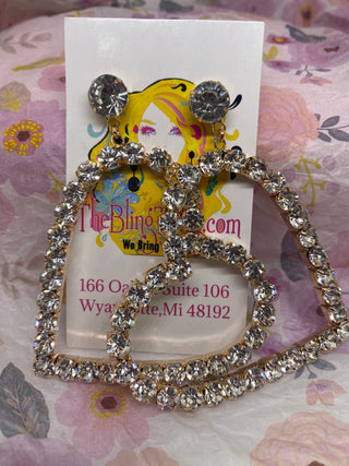 Crystal Heart Earrings Gold Tone Base