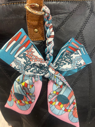 Nautical Fabric Bow Key Ring Purse Bling