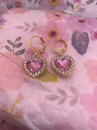 Pink Rhinestones w Crystal Trim Earrings