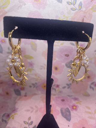 18k Gold Plated Hoop Daisy Sunburst Heart Charm Earrings