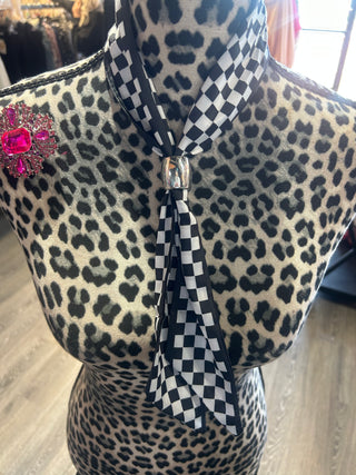 Black White Check 2 x 34 Long Narrow Scarf