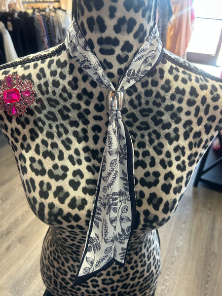 Black White Floral 2 x 34 Long Narrow Scarf