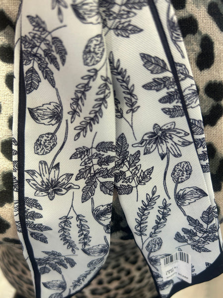 Black White Floral 2 x 34 Long Narrow Scarf