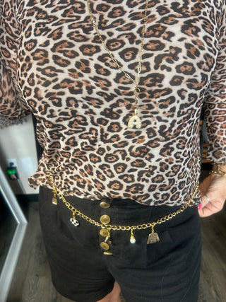Gold Tone 48 inch Double Circle Chain Link Charm Belt