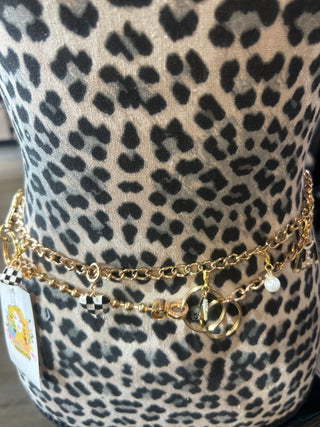 Gold Tone 48 inch Double Circle Chain Link Charm Belt