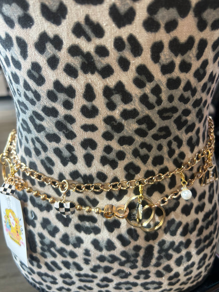 Gold Tone 48 inch Double Circle Chain Link Charm Belt