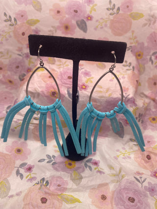 Custom Turquoise Leather Hoop Earrings