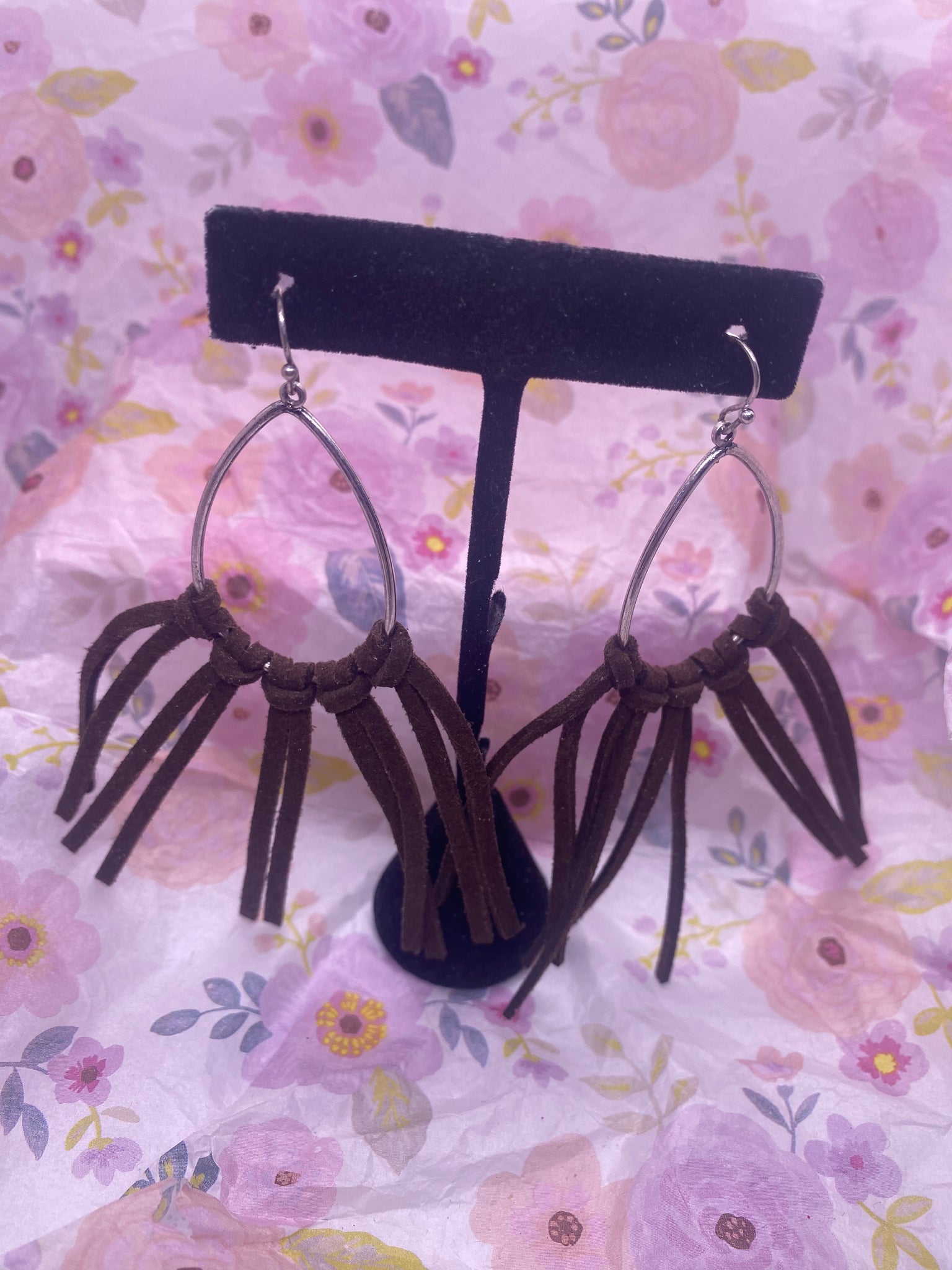 Custom Brown Leather Hoop Earrings