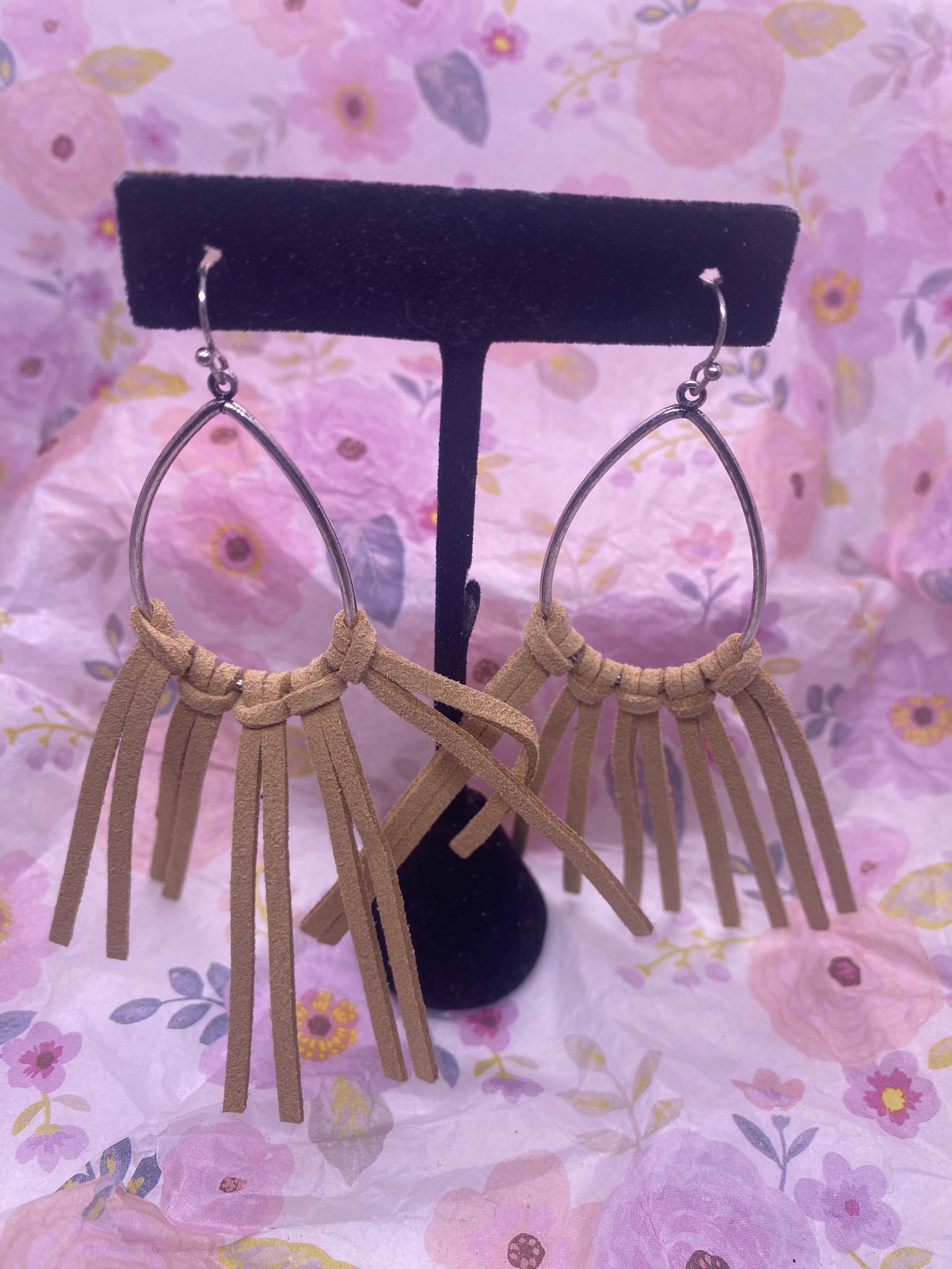 Custom Tan Leather Hoop Earrings
