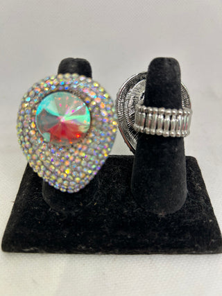 lridescent Crystal Teardrop Silver Stretch Ring