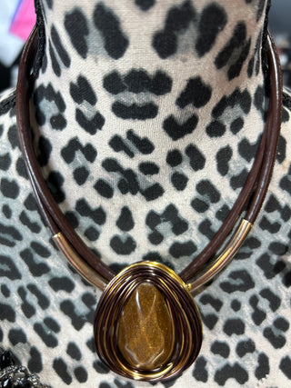Mixed Metal Teardrop Statement Necklace