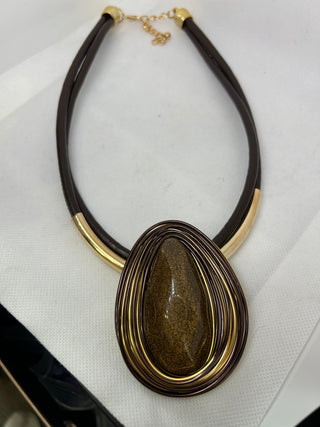 Mixed Metal Teardrop Statement Necklace