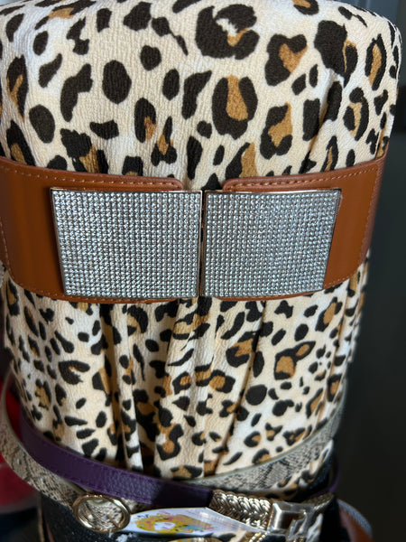 Camel Rhinestone Metal Stretch Buckle Belt